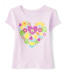 Childrens Place Lilac Floral Heart Girls Graphic Tee